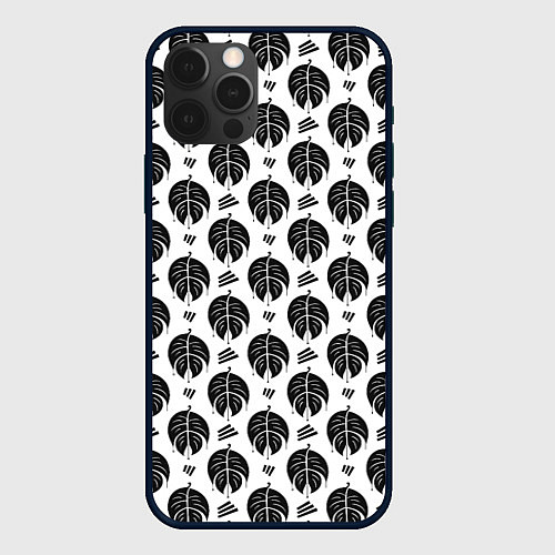 Чехол iPhone 12 Pro Max Монстера и линии / 3D-Черный – фото 1