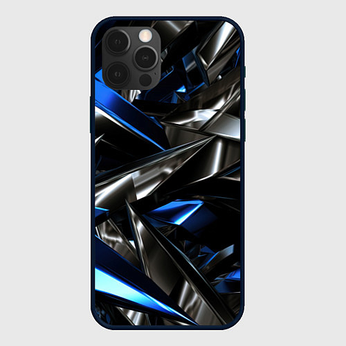 Чехол iPhone 12 Pro Max Синие и серебряные вставки абстракции / 3D-Черный – фото 1