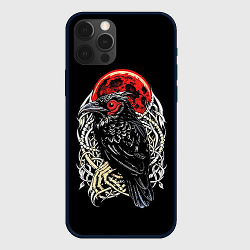 Чехол iPhone 12 Pro Max Черный ворон красная луна / 3D-Черный – фото 1