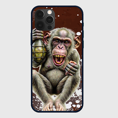 Чехол iPhone 12 Pro Max Обезьяна с гранатой в лапе / 3D-Черный – фото 1