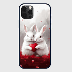 Чехол iPhone 12 Pro Max Белые кролики с сердцем