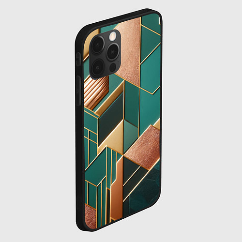 Чехол iPhone 12 Pro Max Арт деко зеленый и золотой узор из геометрических / 3D-Черный – фото 2