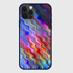 Чехол для iPhone 12 Pro Max Волнистые разноцветные линии, цвет: 3D-черный