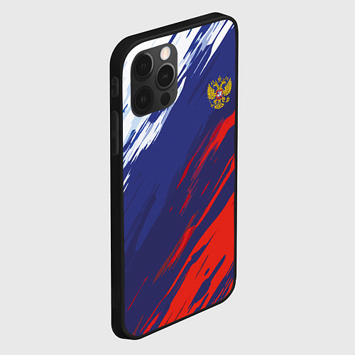 Чехол iPhone 12 Pro Max Россия Sport брызги красок триколор / 3D-Черный – фото 2