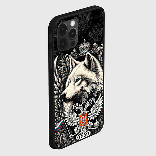 Чехол iPhone 12 Pro Max Русский волк и герб России / 3D-Черный – фото 2