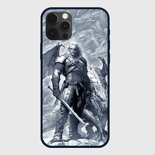 Чехол iPhone 12 Pro Max The Witcher and dragon - hand drawn style / 3D-Черный – фото 1