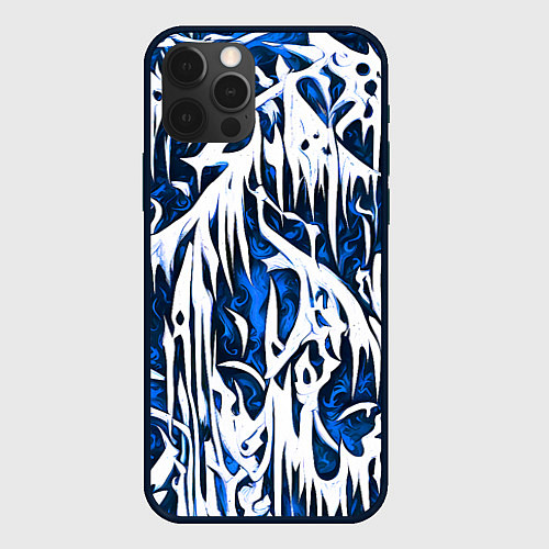 Чехол iPhone 12 Pro Max Белый и синий узор / 3D-Черный – фото 1