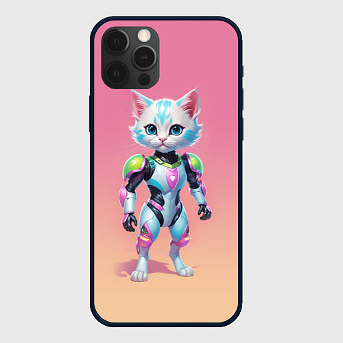 Чехол iPhone 12 Pro Max Funny kitten - cyberpunk / 3D-Черный – фото 1