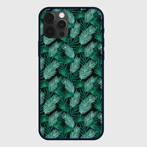 Чехол iPhone 12 Pro Max Паттерн тропические листья / 3D-Черный – фото 1