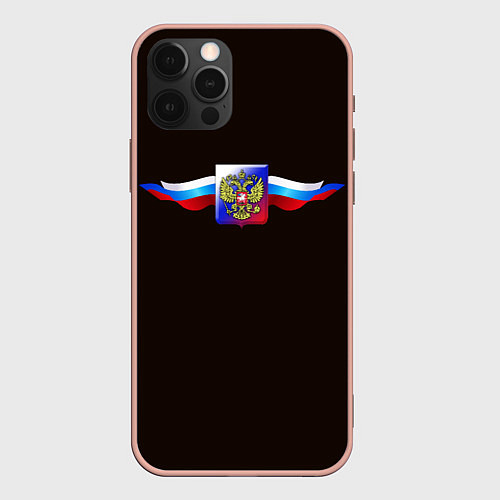 Чехол iPhone 12 Pro Max Герб России с ленточками / 3D-Светло-розовый – фото 1