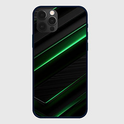Чехол для iPhone 12 Pro Max Зеленые яркие полосы черная абстракция, цвет: 3D-черный