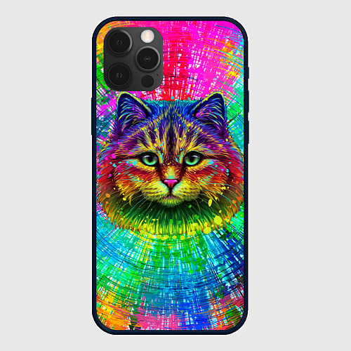 Чехол iPhone 12 Pro Max Цветной кот / 3D-Черный – фото 1