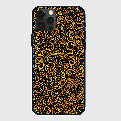 Чехол iPhone 12 Pro Max Золотые узоры завитки / 3D-Черный – фото 1