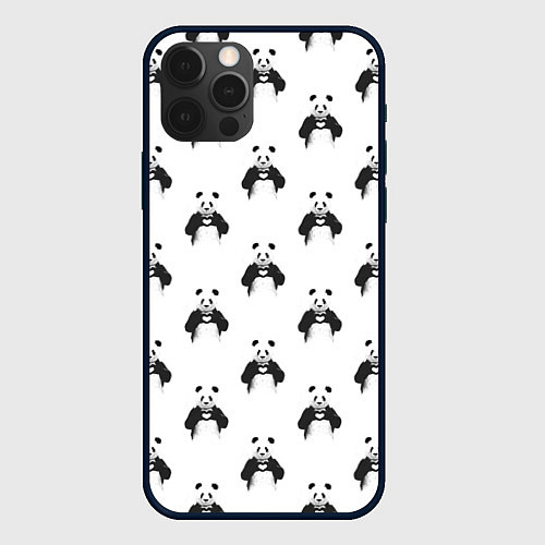 Чехол iPhone 12 Pro Max Panda love - pattern / 3D-Черный – фото 1