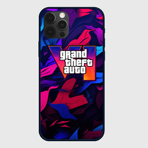 Чехол iPhone 12 Pro Max Gta лого камуфляж яркие листья / 3D-Черный – фото 1
