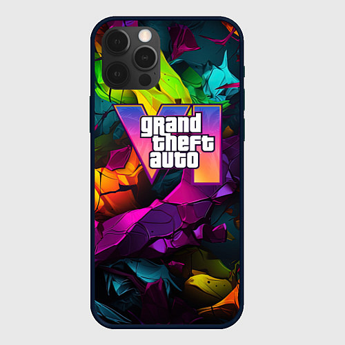 Чехол iPhone 12 Pro Max Gta лого камуфляж яркий неоновый / 3D-Черный – фото 1