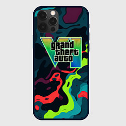 Чехол для iPhone 12 Pro Max Gta лого кислотный камуфляж, цвет: 3D-черный
