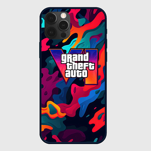 Чехол iPhone 12 Pro Max Gta лого камуфляж кислотные кляксы / 3D-Черный – фото 1