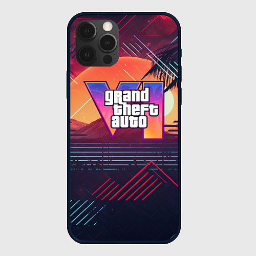 Чехол iPhone 12 Pro Max GTA 6 logo абстрактный фон / 3D-Черный – фото 1