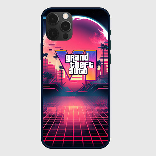 Чехол iPhone 12 Pro Max GTA 6 logo retro night / 3D-Черный – фото 1