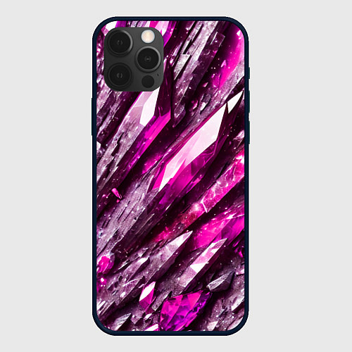 Чехол iPhone 12 Pro Max Розовые драгоценные кристаллы / 3D-Черный – фото 1