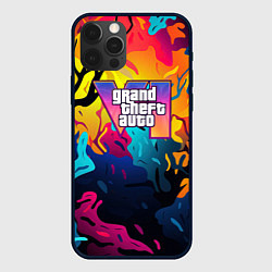 Чехол iPhone 12 Pro Max GTA 6 logo яркий неоновый камуфляжный стиль