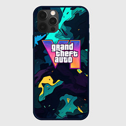 Чехол iPhone 12 Pro Max GTA 6 logo яркий неоновый камуфляжный стиль