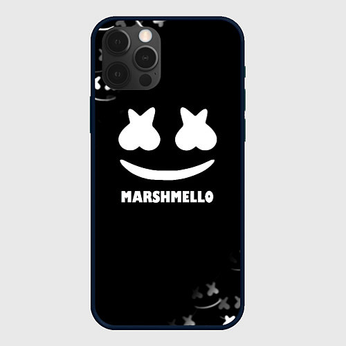 Чехол iPhone 12 Pro Max Marshmello белое лого / 3D-Черный – фото 1