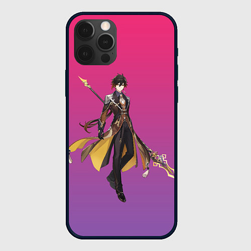 Чехол iPhone 12 Pro Max Genshin персонаж игры - Чжун Ли / 3D-Черный – фото 1