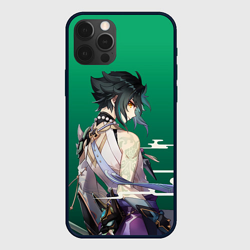 Чехол iPhone 12 Pro Max Genshin персонаж игры - Сяо Xiao / 3D-Черный – фото 1