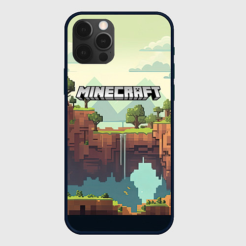 Чехол iPhone 12 Pro Max Minecraft logo квадратный мир / 3D-Черный – фото 1