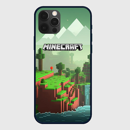 Чехол iPhone 12 Pro Max Minecraft logo квадратный мир игры / 3D-Черный – фото 1