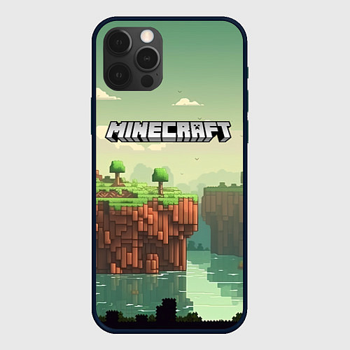 Чехол iPhone 12 Pro Max Minecraft logo квадратный мир / 3D-Черный – фото 1