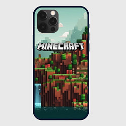 Чехол iPhone 12 Pro Max Minecraft logo квадратный мир