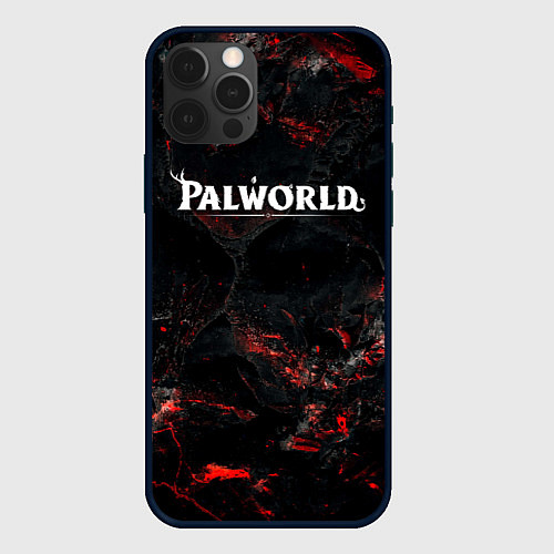 Чехол iPhone 12 Pro Max Palworld лого на темном красном фоне / 3D-Черный – фото 1