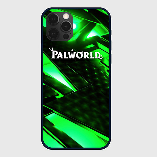 Чехол iPhone 12 Pro Max Palworld logo green neon / 3D-Черный – фото 1