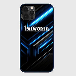 Чехол iPhone 12 Pro Max Palworld logo black blue neon abstract