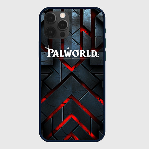 Чехол iPhone 12 Pro Max Palworld logo камни и красный свет / 3D-Черный – фото 1