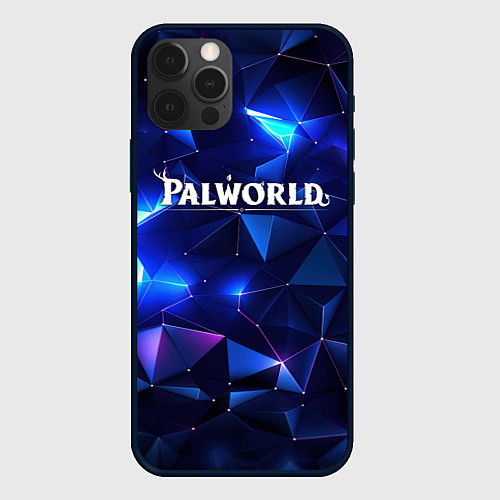 Чехол iPhone 12 Pro Max Palworld логотип и синие блики / 3D-Черный – фото 1