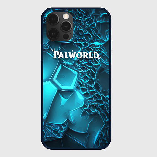 Чехол iPhone 12 Pro Max Palworld логотип на ярких синих неоновых плитах / 3D-Черный – фото 1