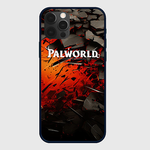 Чехол iPhone 12 Pro Max Palworld логотип черные плиты в разломе / 3D-Черный – фото 1