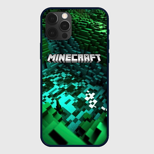 Чехол iPhone 12 Pro Max Minecraft logo в стиле киберпанк / 3D-Черный – фото 1