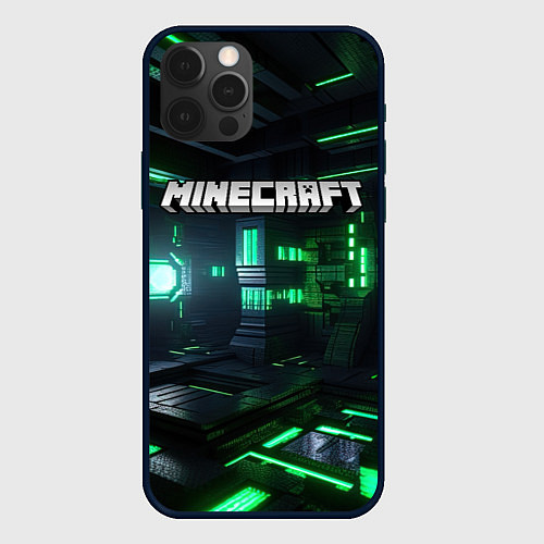Чехол iPhone 12 Pro Max Minecraft logo зеленый мир / 3D-Черный – фото 1
