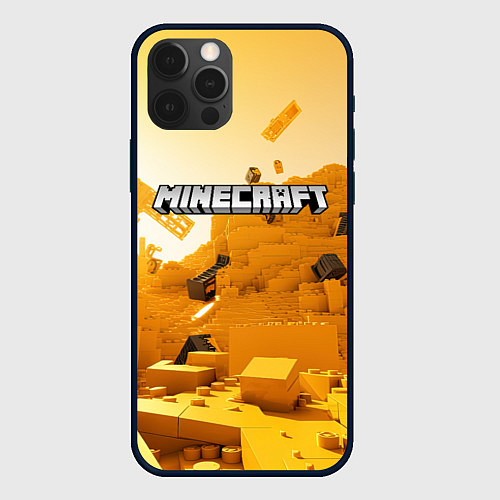 Чехол iPhone 12 Pro Max Minecraft logo яркий желтый мир / 3D-Черный – фото 1