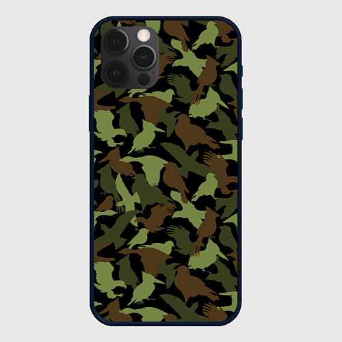 Чехол iPhone 12 Pro Max Разные птицы - камуфляж / 3D-Черный – фото 1