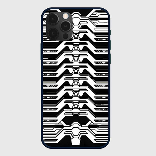 Чехол iPhone 12 Pro Max Чёрно-белая киберпанк броня / 3D-Черный – фото 1