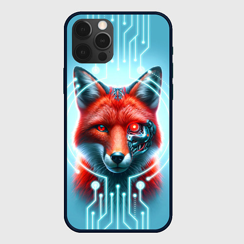 Чехол iPhone 12 Pro Max Лиса кибер робот терминатор / 3D-Черный – фото 1