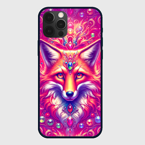 Чехол iPhone 12 Pro Max Лиса с драгоценными камнями / 3D-Черный – фото 1