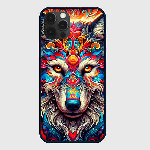Чехол iPhone 12 Pro Max Красочный волк / 3D-Черный – фото 1