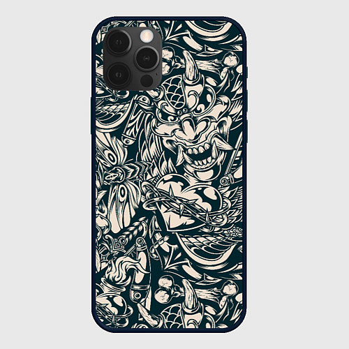 Чехол iPhone 12 Pro Max Японская татуировка / 3D-Черный – фото 1